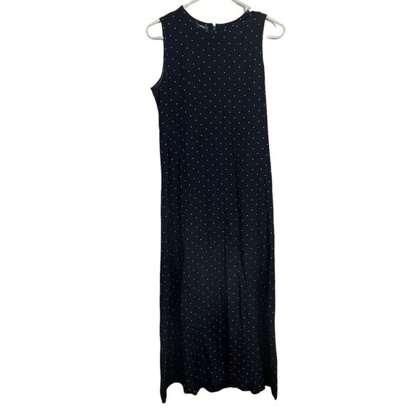Lauren Ralph Lauren Navy Polka Dot Silk Sleeveless Maxi Dress - Picture 1 of 5
